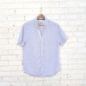 Report Collection Linen Stripe Shirt Blue